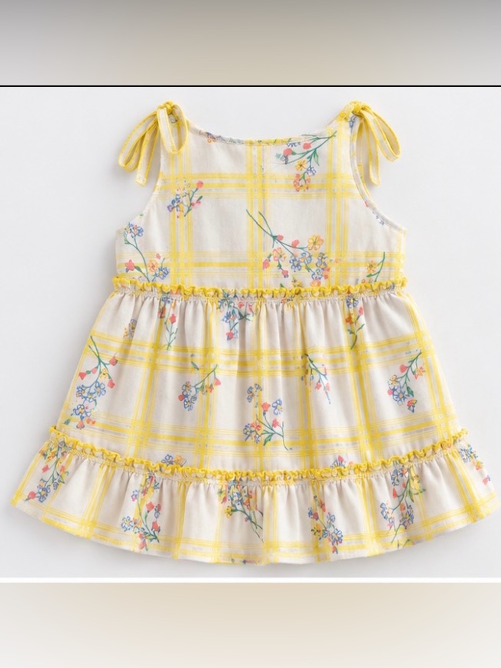 Youngland Girls' Yellow Floral Plaid Dress